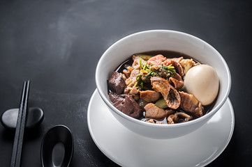 Paste of rice flour or Boiled Chinese pasta square, Chinese roll noodle soup.