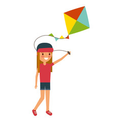 child holding kite playing cheerful vector illustration