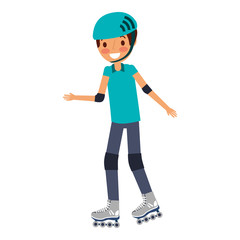 Fototapeta premium kid wearing helmet and roller skate funny vector illustration