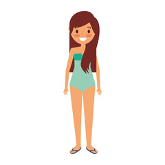 woman mother wear swimsuit and flip flops vector illustration