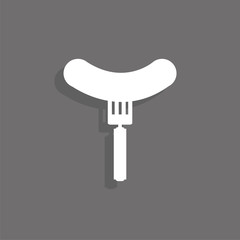 Sausage on a fork. Vector icon.