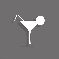Cocktail glass with a cocktail and a piece of lemon. Vector icon.