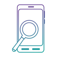 smartphone device with magnifying glass vector illustration design