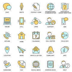 Icons contact us. Methods of communication with the contact center and information. The thin contour lines.