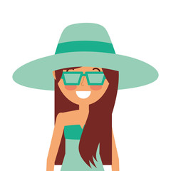 portrait smiling woman with swimsuit hat and sunglasses vector illustration