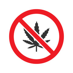 Forbidden sign with marijuana leaf glyph icon