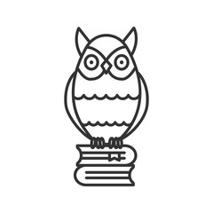 Owl on books stack linear icon