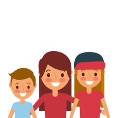 Obraz premium portrait mom embracing with son and daughter vector illustration