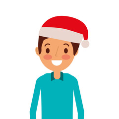 cartoon smiling man young with christmas hat vector illustration