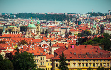 Fototapeta na wymiar View of Prague from above. Petřín. Вид Праги сверху и её окрестности. Прага как она есть. Петршинский холм.
