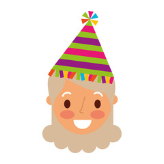 elderly face grandmother female character with party hat vector illustration