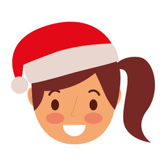 little girl smiling wearing christmas hat vector illustration