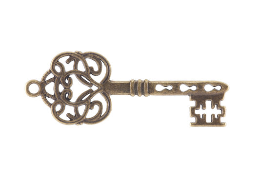 Antique key isolated on white background with clipping path