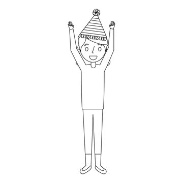 elderly woman grandma with party hat and arms up vector illustration