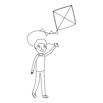 man holding kite funny happy image vector illustration