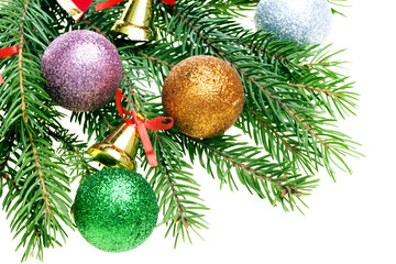 Obraz na płótnie Canvas Christmas balls and fir branches with decorations 