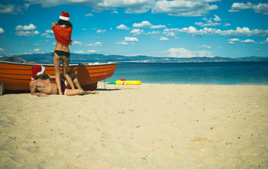 Couple in love of happy man and woman, travel