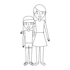 mom embracing with her daughter standing vector illustration