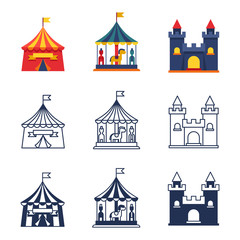 Amusement park circus carnival icons collection