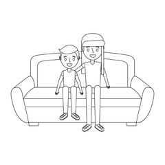 two brother smiling sitting in the sofa vector illustration