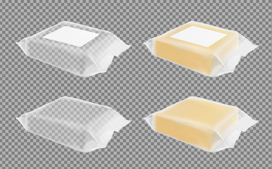 Transparent packaging with cheese or butter