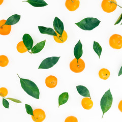 Pattern of mandarin on white background. Fruit background. Flat lay. Top view