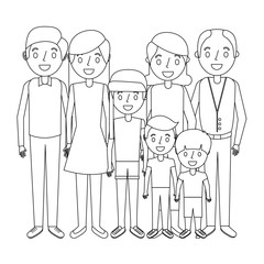 happy family parents son daughter and grandparents together vector illustration outline