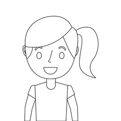 portrait girl young cartoon female kid vector illustration outline
