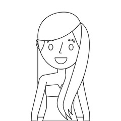 portrait smiling woman with swimsuit vector illustration outline