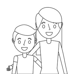 portrait mom embracing her son vector illustration outline