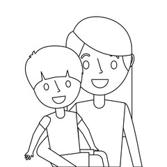 portrait mother carrying her little son vector illustration outline