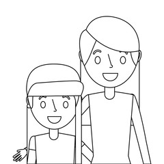 cute mom embracing her teen daughter vector illustration outline
