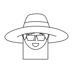 happy face woman wearing hat and sunglasses vector illustration outline