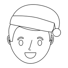 young boy smiling happy wearing christmas hat vector illustration outline