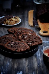 Chocolate cake with chunks of chocolate and nuts
