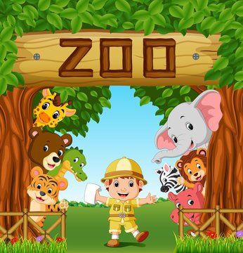 collection of zoo animals with guide