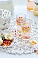 Fruit and berry drink. Cold fragrant tea. Lemonade