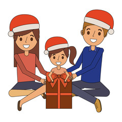 family wearing christmas hat with gift box vector illustration