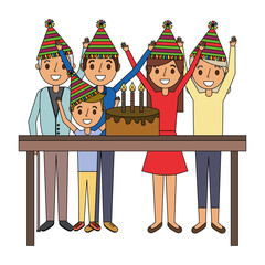 happy family with birthday cake celebration vector illustration