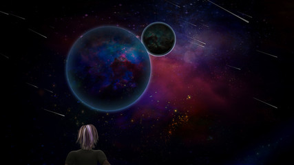 Obraz na płótnie Canvas Planets and Meteors