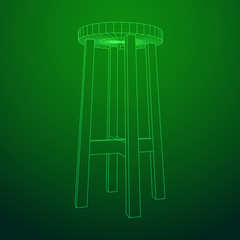 Bar stool furniture wireframe blueprint. Linear outline vector illustration. Bar chair. High chair. Bar interior design.