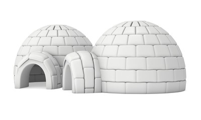 Igloo icehouse isolated on white background 3d render illustration. Snowhouse or snowhut. Eskimo shelter built of ice