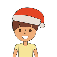 happy cartoon boy young wearing christmas hat vector illustration