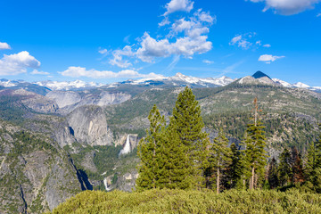 View of Vernal and Nevada Falls from the Glacier Point in the Yosemite National Park, California, USA