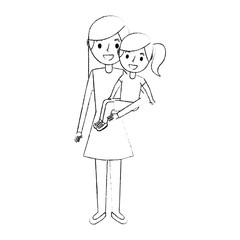 mom carrying her little daughter vector illustration