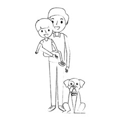 father holding their son with her dog vector illustration