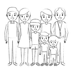 happy family parents son daughter and grandparents together vector illustration sketch
