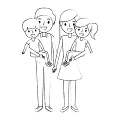 family dad with little son and mom holding daughter vector illustration sketch