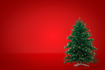 Christmas tree on red background. 3D Render