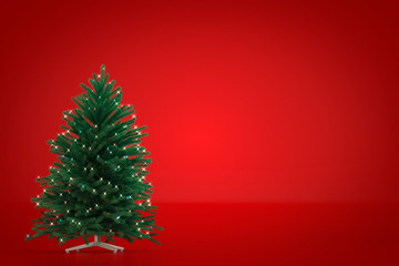 Christmas tree on red background. 3D Render